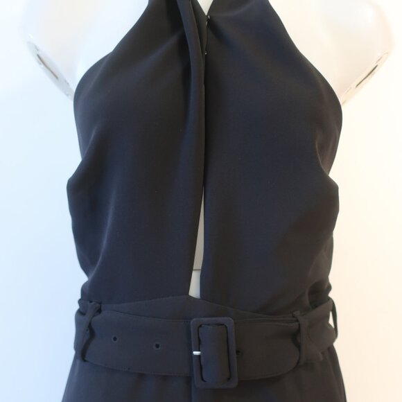 Womens Intermix Motobi Black Belted Halter Cut Out Sleeveless Flared Jumpsuit L - Picture 11 of 16